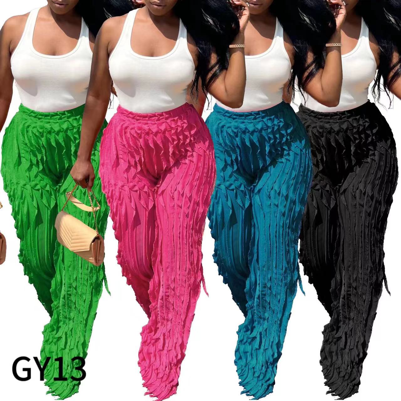 Mesh Wavy Ruffled Loose Fitting Pants GY13