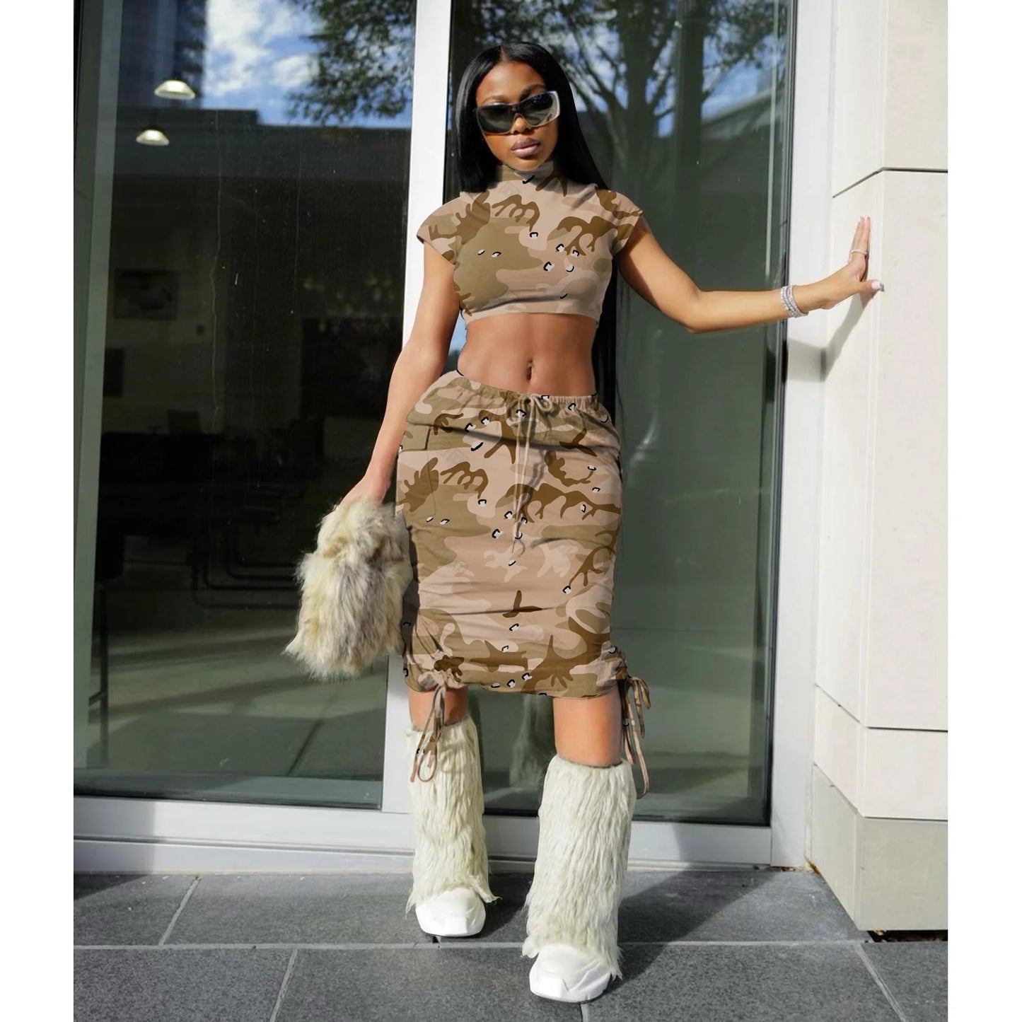 Camouflage Short-Sleeved Long Skirt Suit AY2654