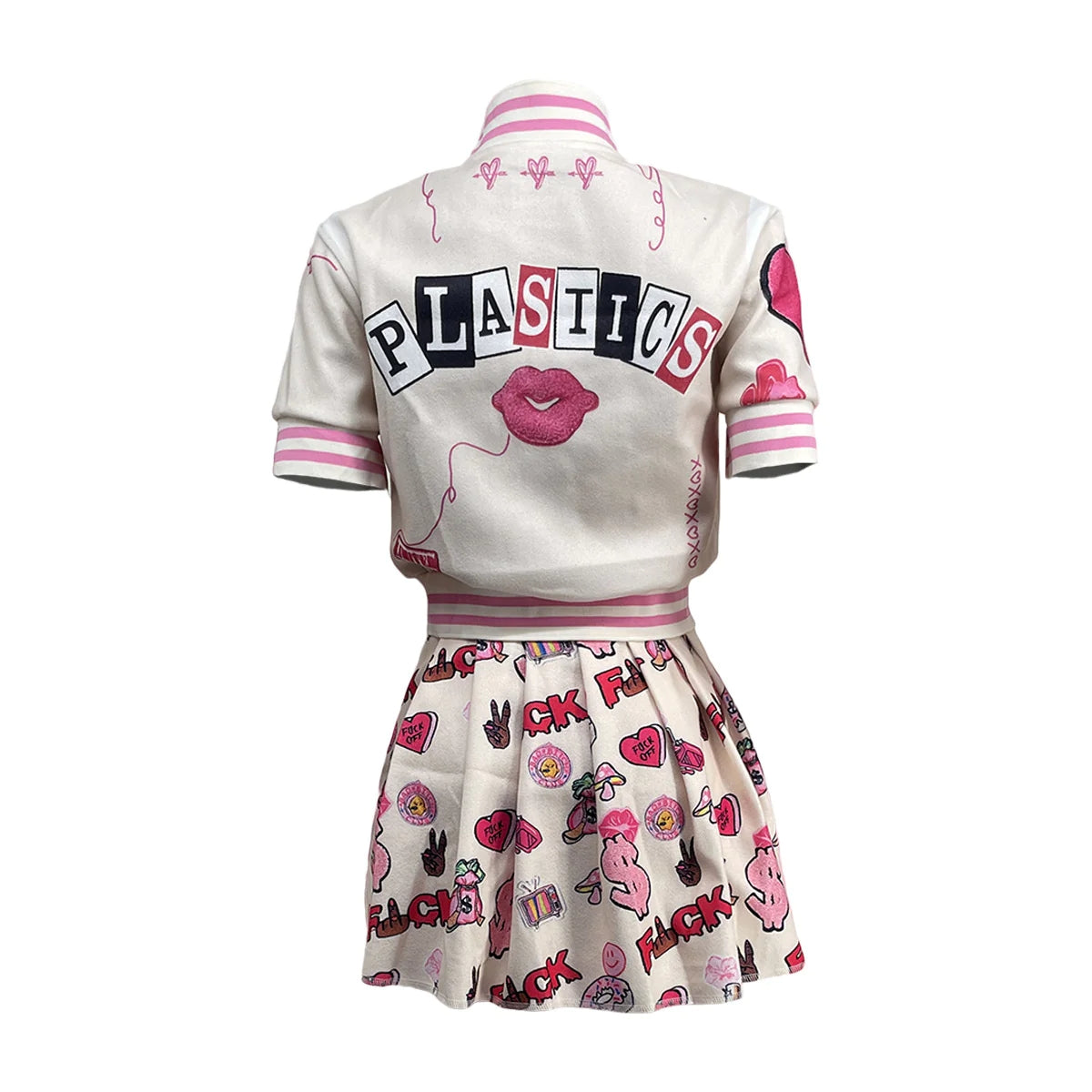 Printed Bomber Fashion Jacket Pleated Skirt Two-Piece Set AY267