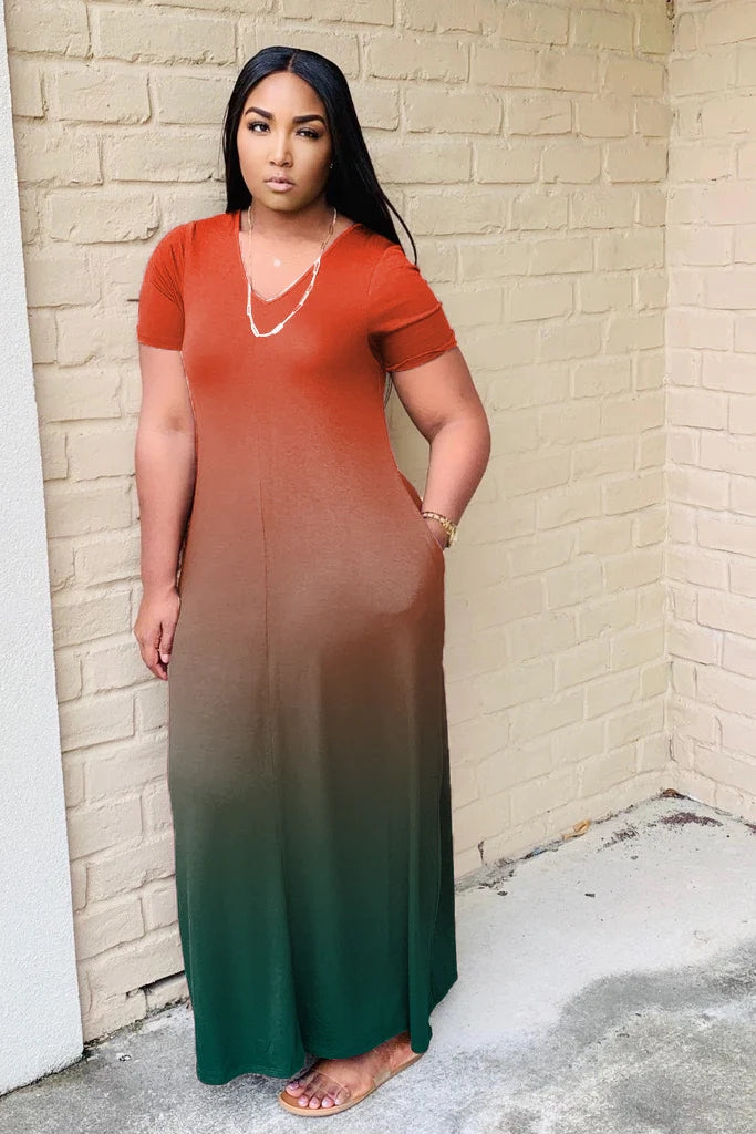 Newest Gradient Short Sleeve Dress AY1118