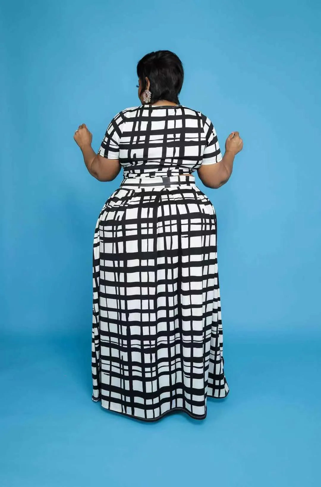 Plus size stripe printing two-piece suit AY1047