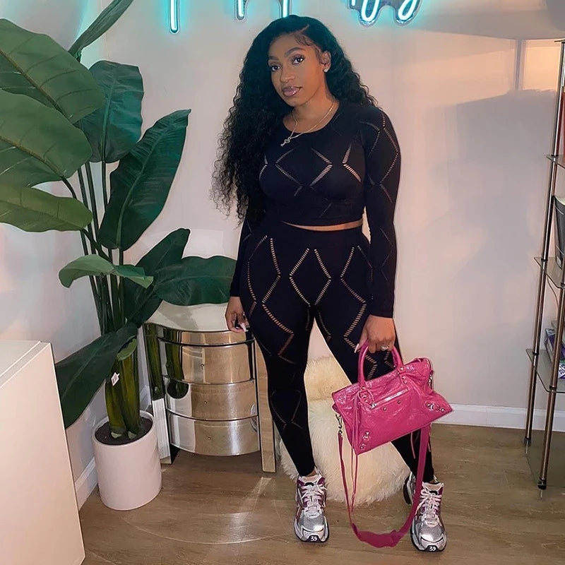 Sexy Hollowed-Out Casual Sports Suit AY2659