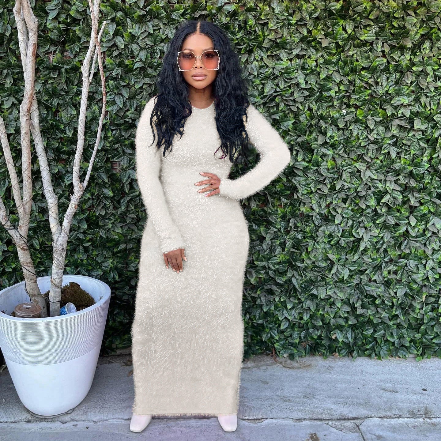 Leisure Round Neck Long-Sleeved Woolen Dress AY2653