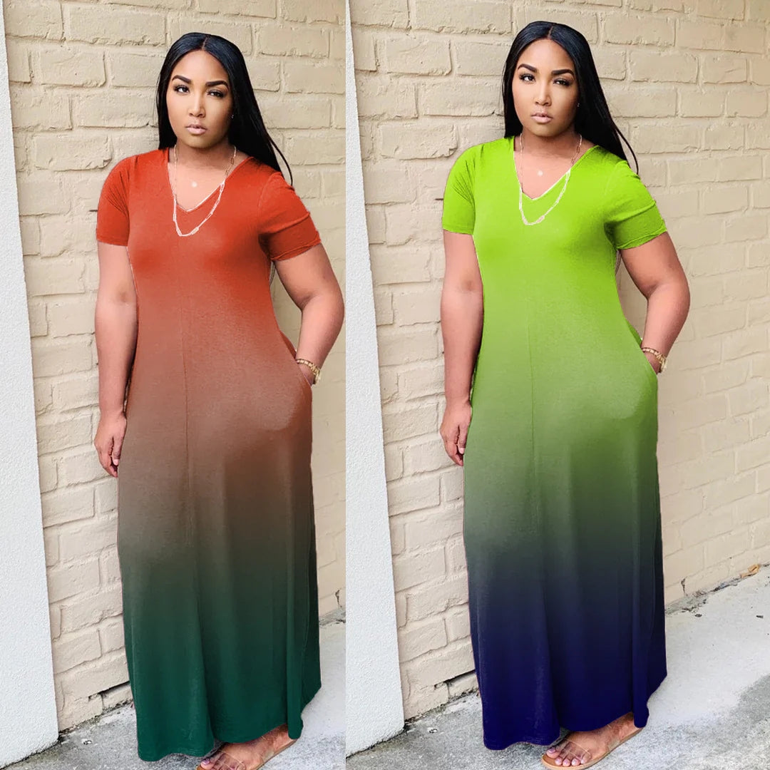 Newest Gradient Short Sleeve Dress AY1118