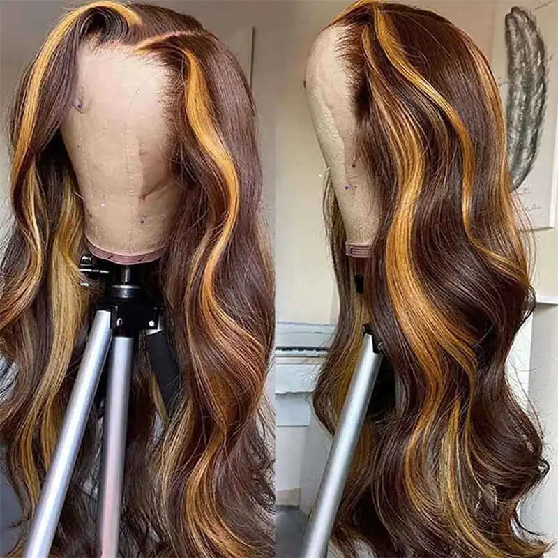 4/27 Highlight Body Wave Remy Human Hair 13x4 Lace Front Wigs For Women