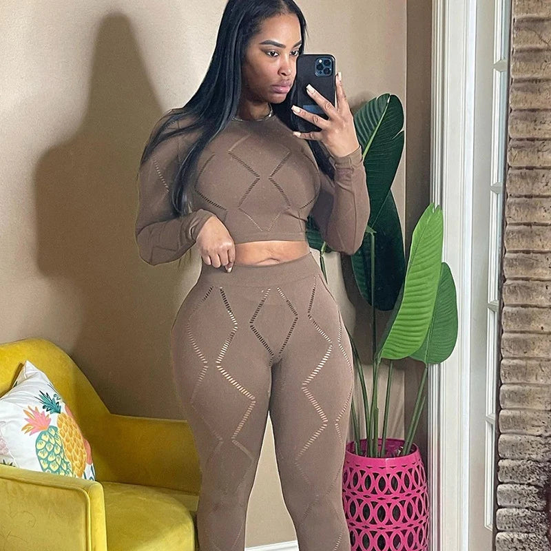 Sexy Hollowed-Out Casual Sports Suit AY2659