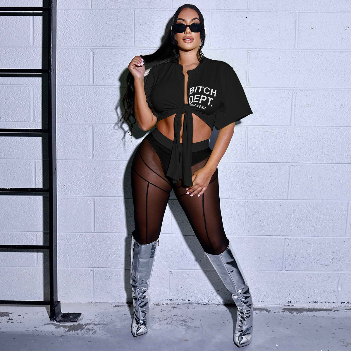 Fashion Sexy Mesh Pants Strap Two-Piece Suit