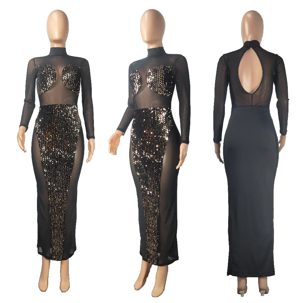 Sequins sexy perspective fashion banquet evening dressAY2650