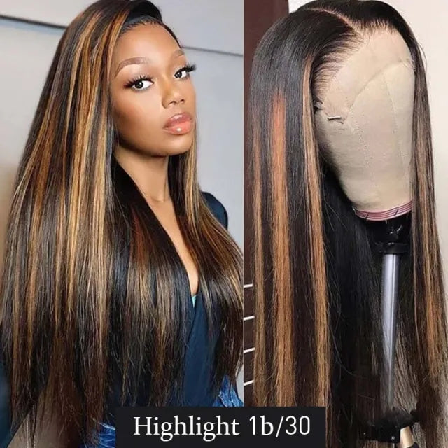 1b/30 Highlight Straight Human Hair Wigs 13x4 Transparent Lace Front For Women