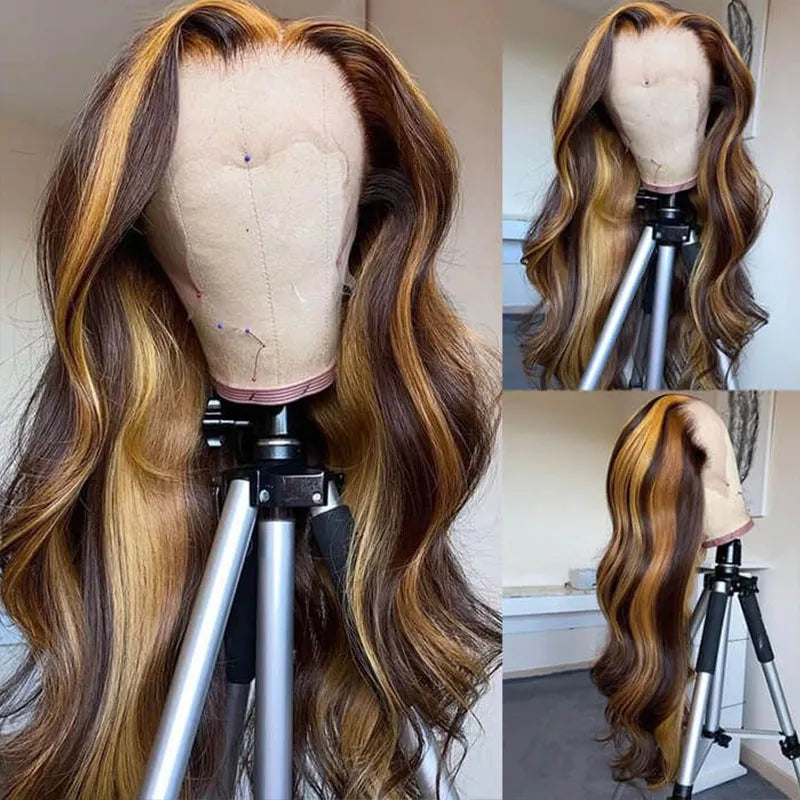 4/27 Highlight Body Wave Remy Human Hair 13x4 Lace Front Wigs For Women