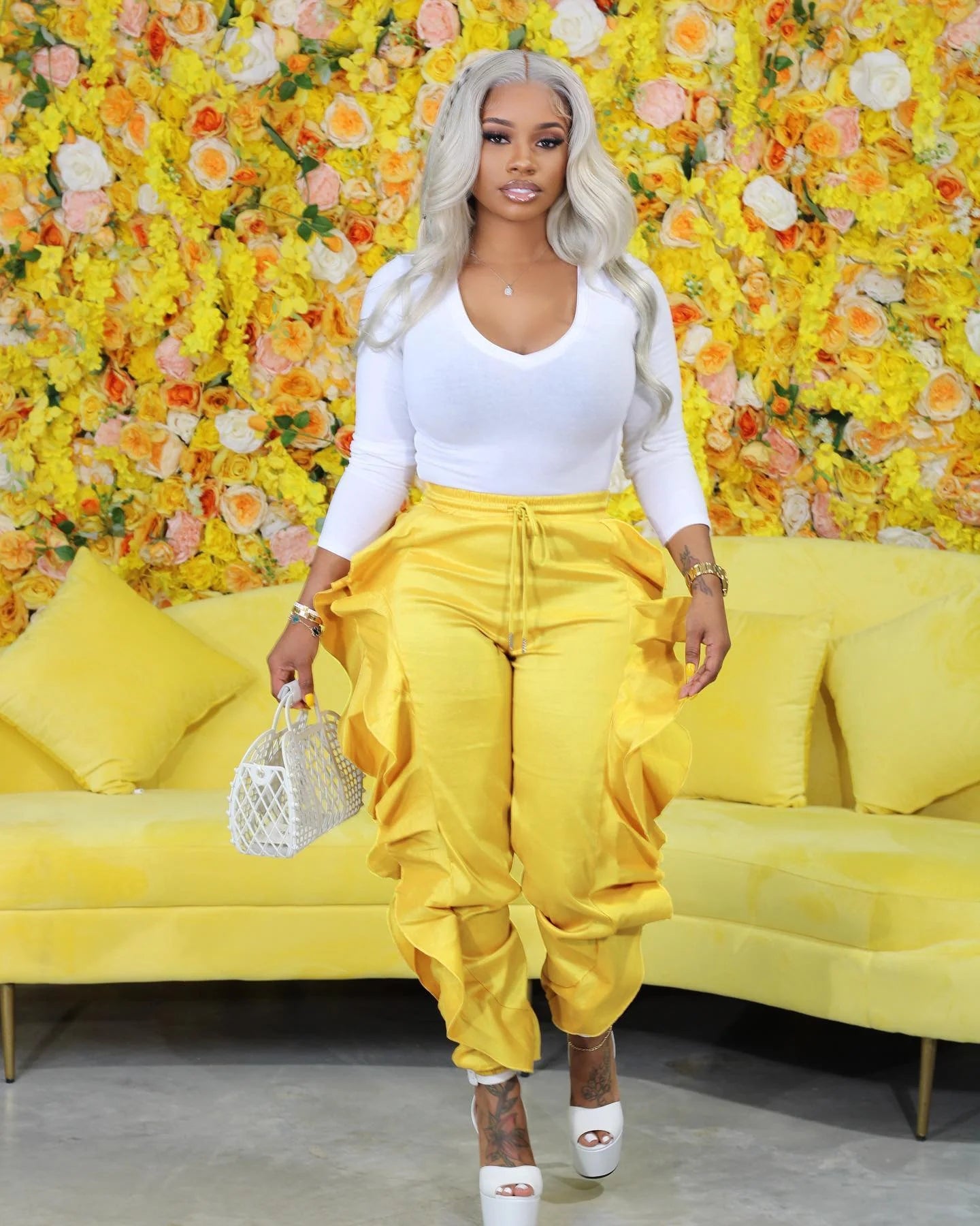 Solid Color Casual Trousers With Wooden Ear Edge AY2647