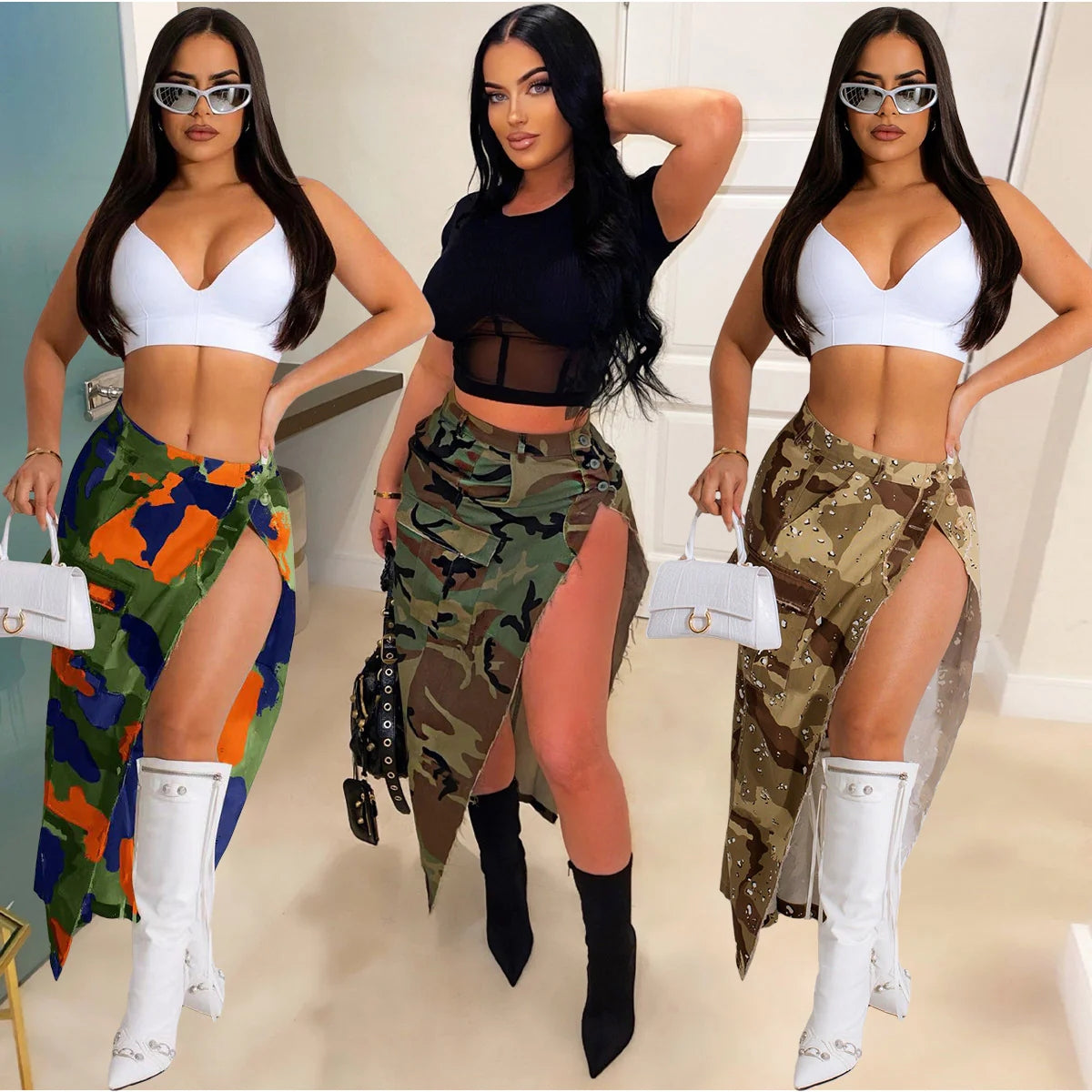 Camouflage Denim Personalized Fur Skirt Camouflage Denim Skirt AY2642