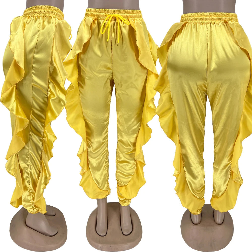 Solid Color Casual Trousers With Wooden Ear Edge AY2647