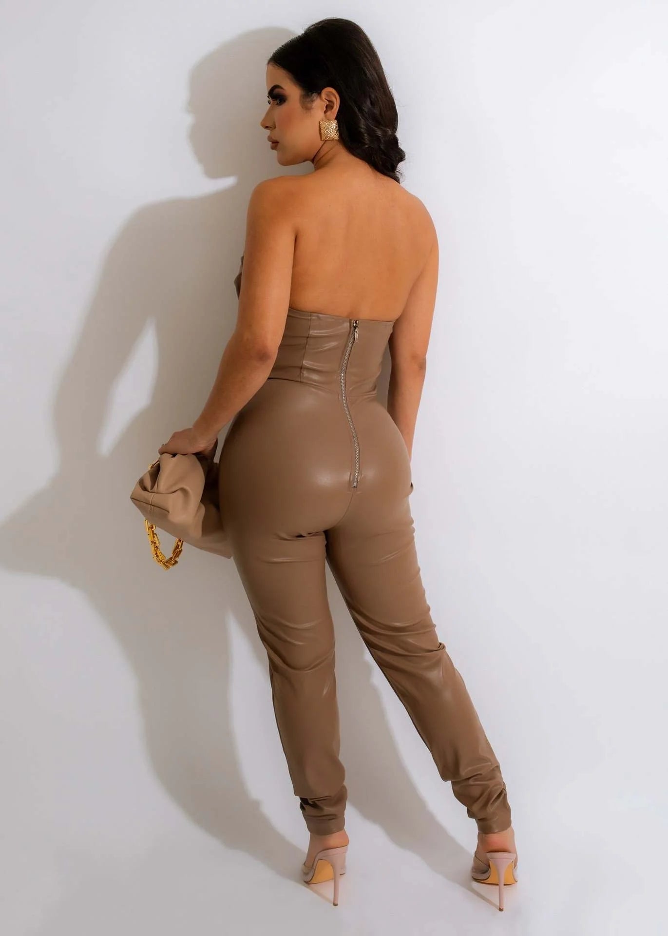 Sexy off-shoulder PU leather jumpsuit AY2637