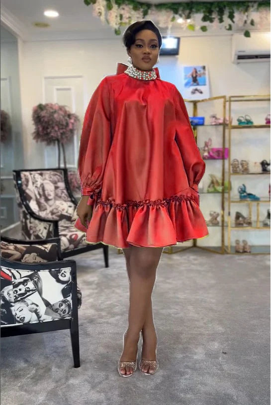 loose casual pearl butterfly collage solid color dress AY2641