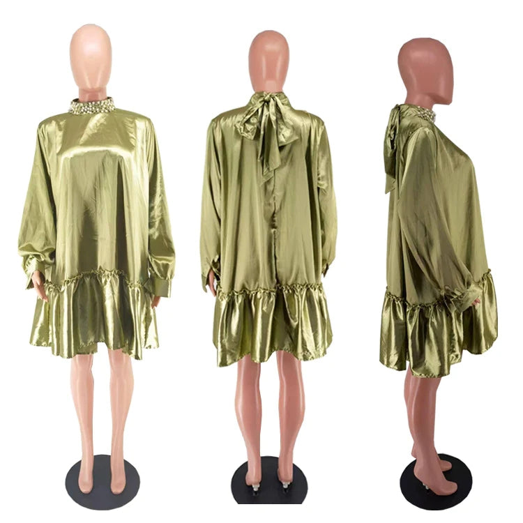 loose casual pearl butterfly collage solid color dress AY2641