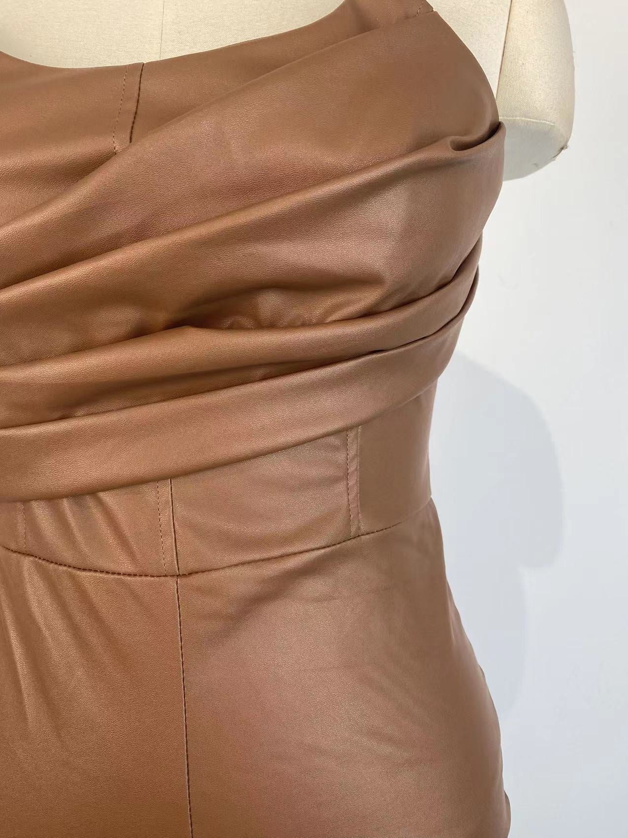 Sexy off-shoulder PU leather jumpsuit AY2637