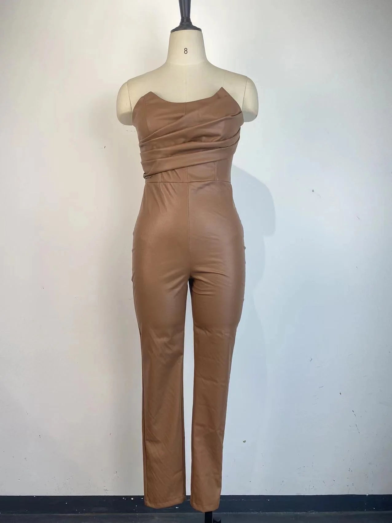 Sexy off-shoulder PU leather jumpsuit AY2637