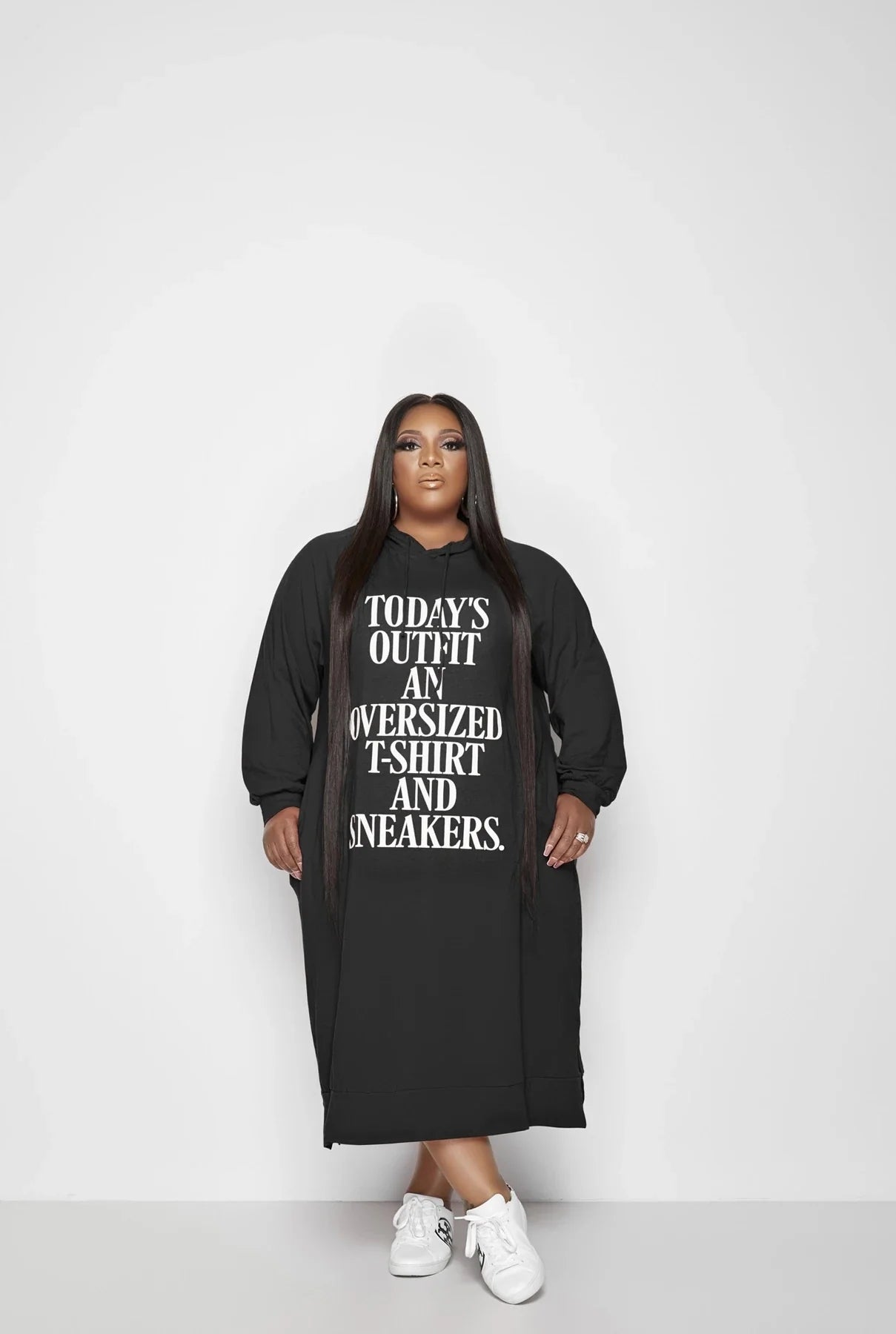 Loose Letter Print Hooded Sweater Dress AY2644