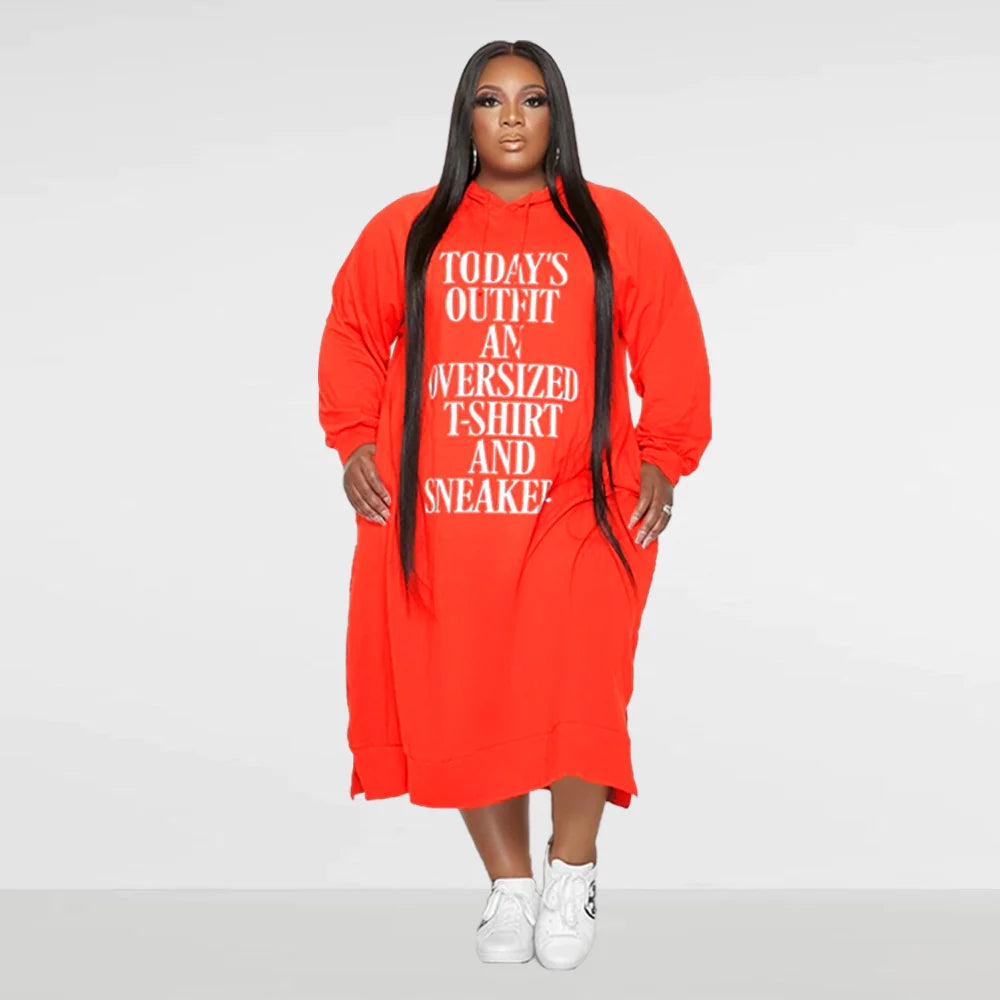 Loose Letter Print Hooded Sweater Dress AY2644
