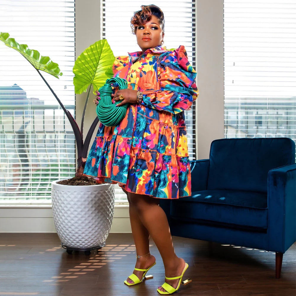 Fashion Printed Ruffle Dress AY2639