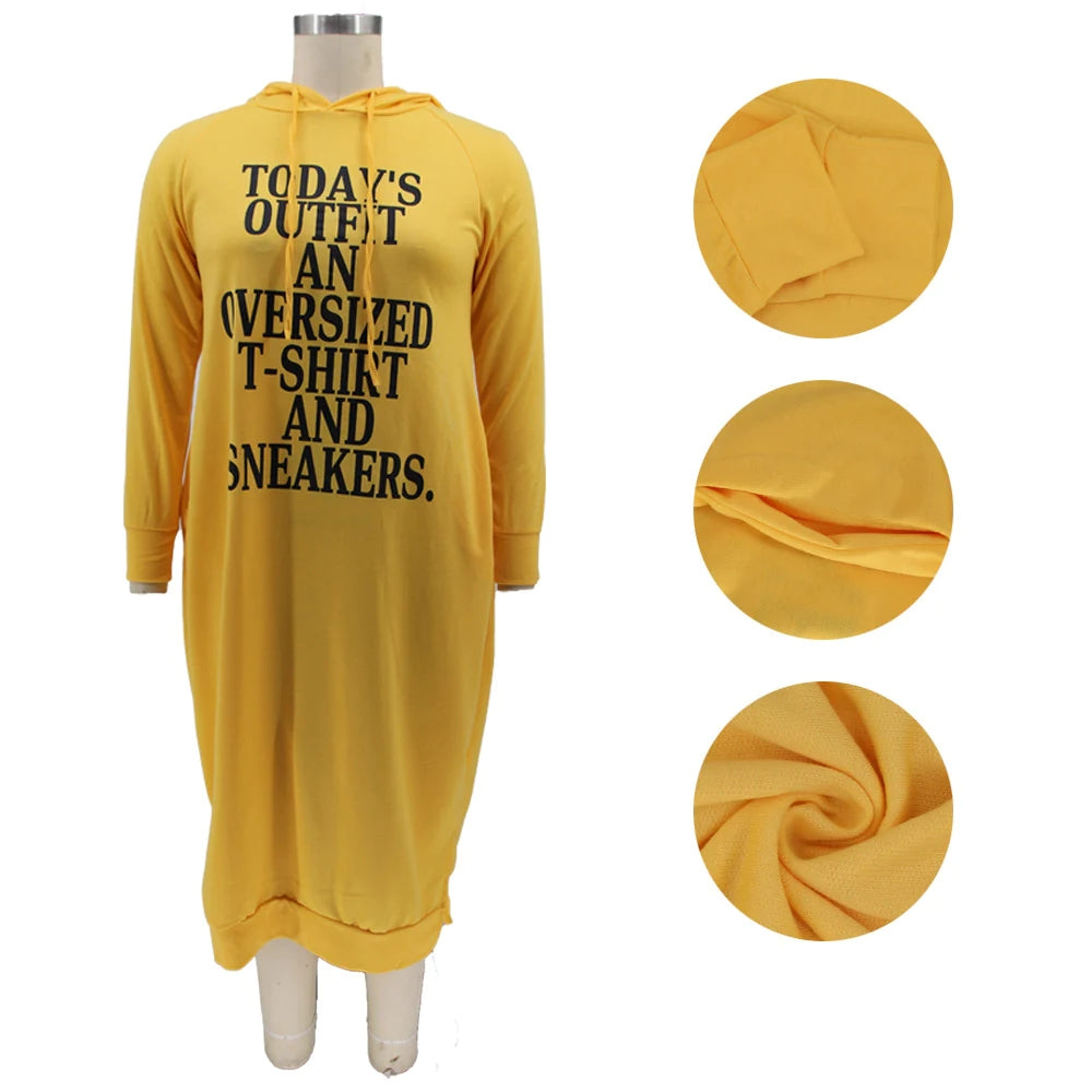 Loose Letter Print Hooded Sweater Dress AY2644
