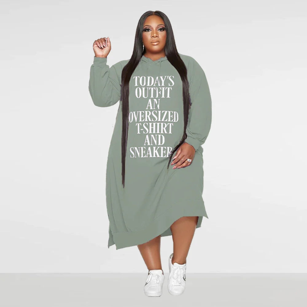 Loose Letter Print Hooded Sweater Dress AY2644