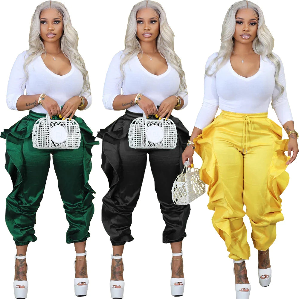 Solid Color Casual Trousers With Wooden Ear Edge AY2647