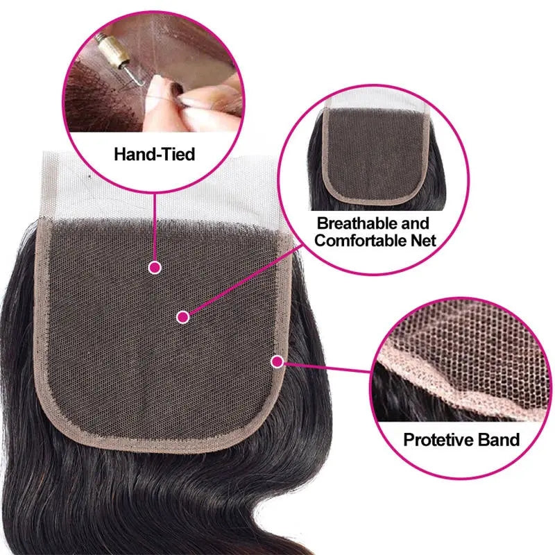 T1B/4/27 Body Wave 3 Bundles With Lace Closure Non Remy Human Hair #PA1036