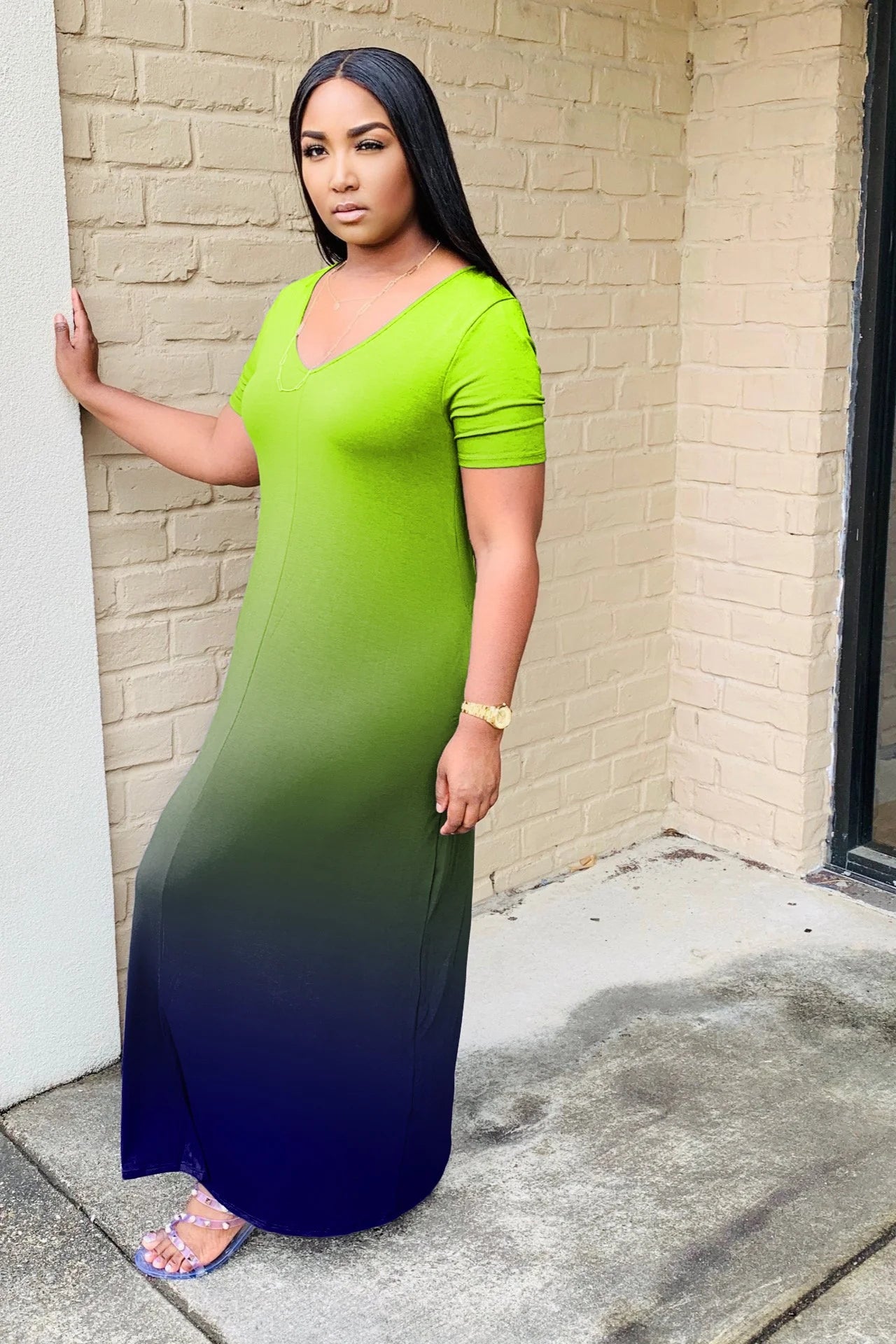 Newest Gradient Short Sleeve Dress AY1118