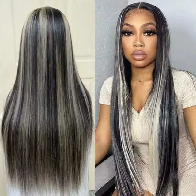 Brazilian Straight 13x4 Lace Front Wig 28 30Inch Platinum Highlight Wig Human Hair Transparent Lace Wigs For Women Grey Human Hair Wig #PA1107