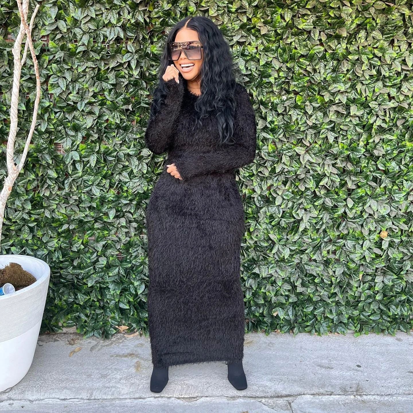Leisure Round Neck Long-Sleeved Woolen Dress AY2653