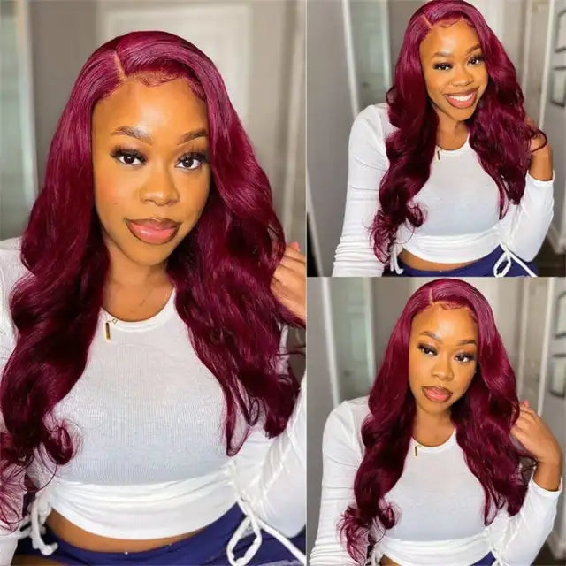 99J Burgundy Brazilian Body Wave Lace Front Wigs For Women 13x4 Lace Frontal Human Hair Wig Pre Plucked lace Wig