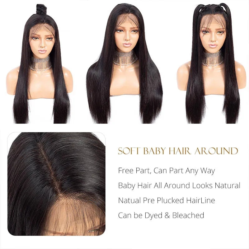 13x6 Transparent Human Hair Wigs Brazilian Straight Hair