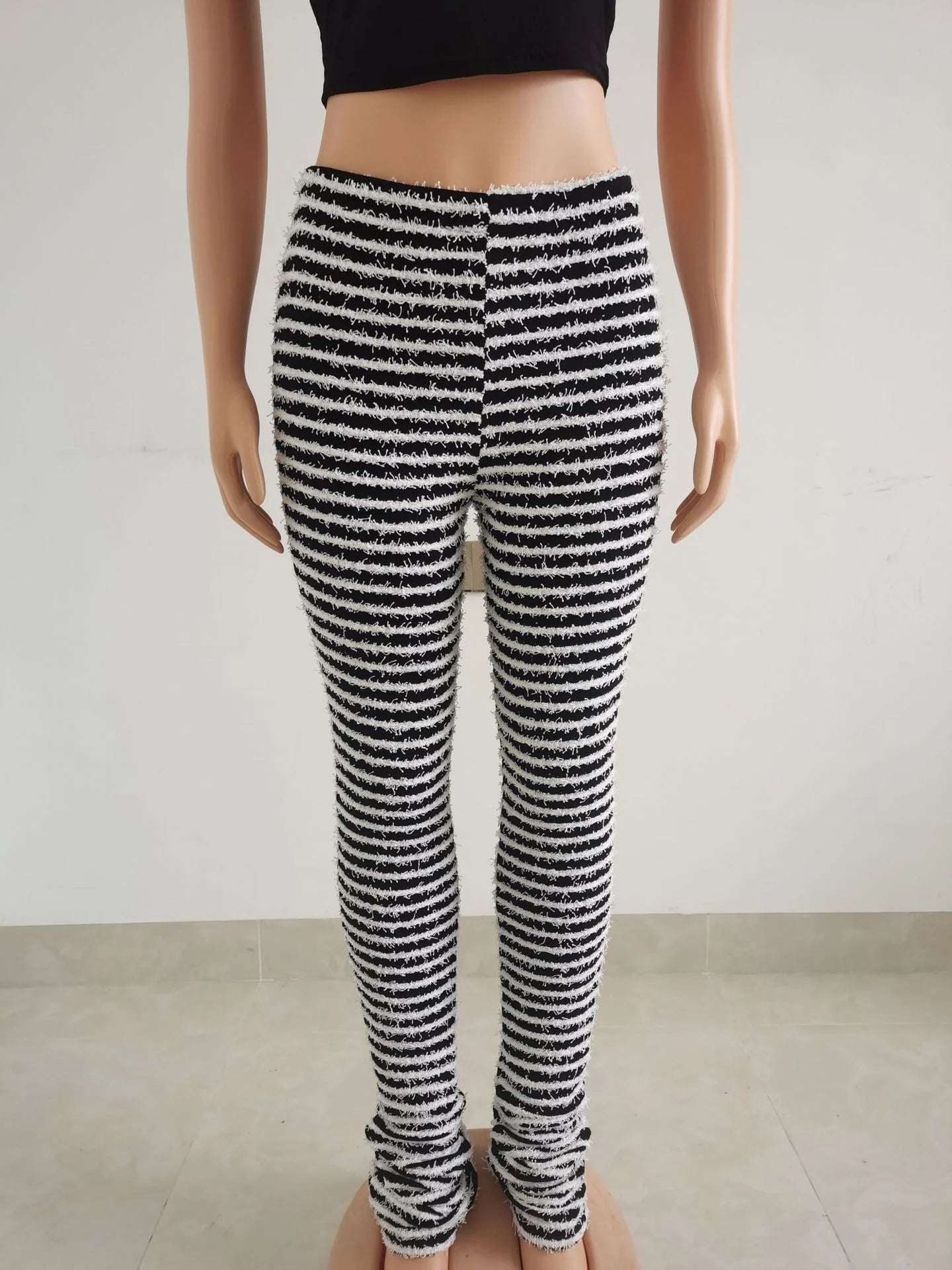 Fluffy Black And White Striped Casual Pants AY2631