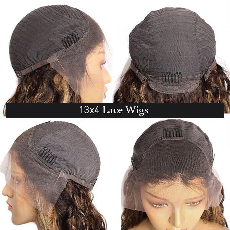 4/30 Highlight Straight Human Hair Wigs 13x4 Transparent Lace Front For Women